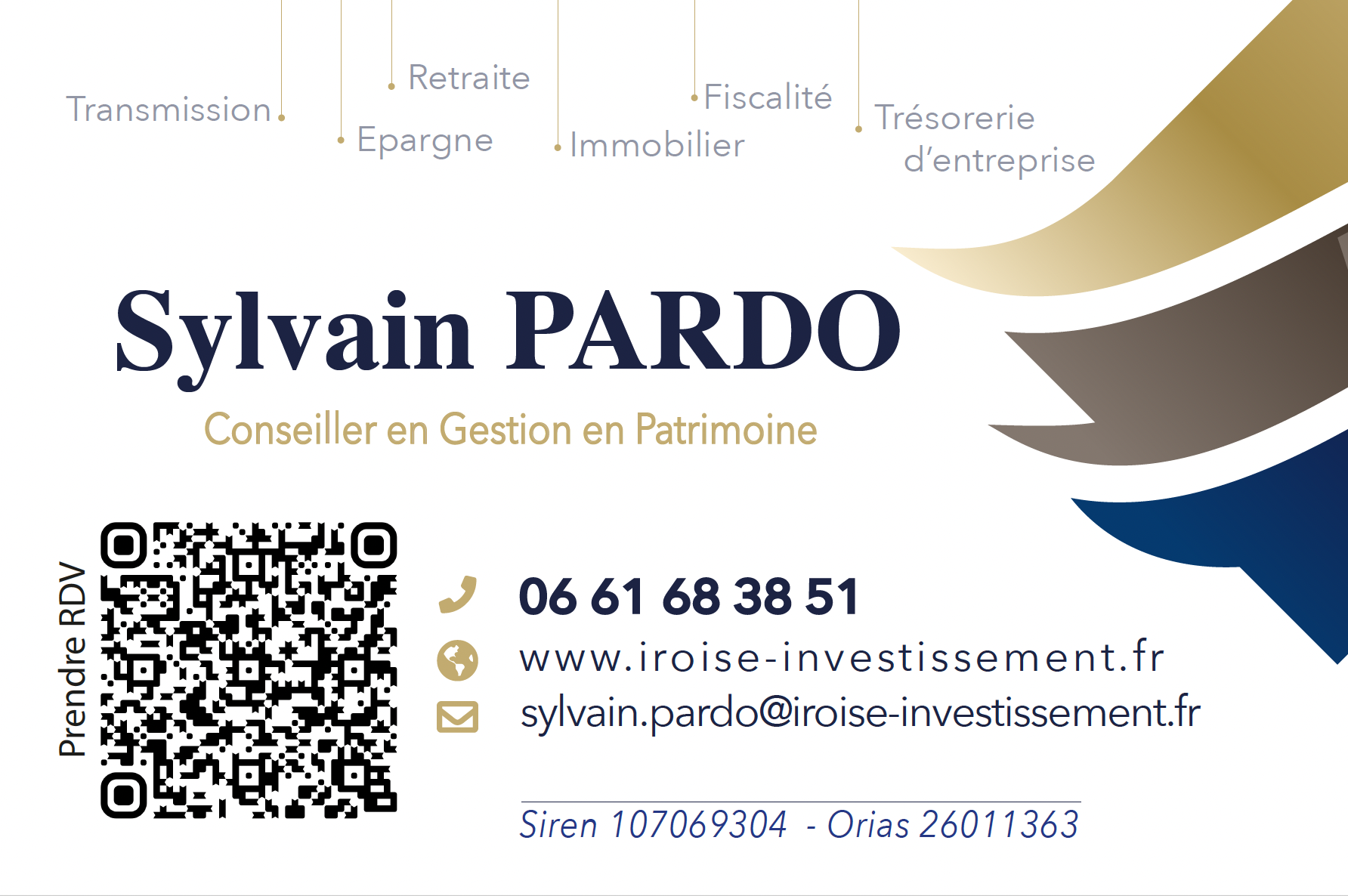 Carte de visite Sylvain Pardo, Conseiller en Investissements Financiers - Iroise Investissement