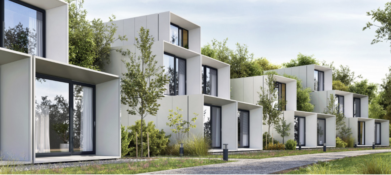 Rangée de maisons modernes avec jardin, investissement immobilier