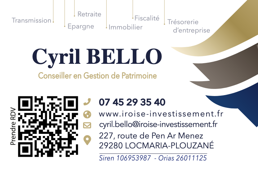 Carte de visite Cyril Bello, Conseiller en Investissements Financiers - Iroise Investissement